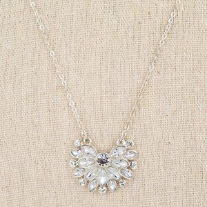 Crystal Silver Toned Necklace Marked SHA Flower Sun Pendant Delicate Chain